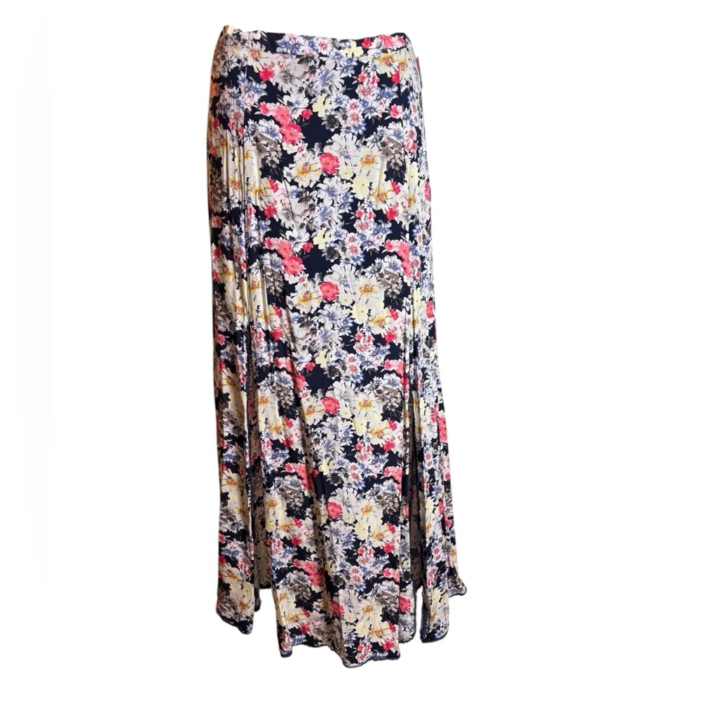 Ina 1X Multicolor Floral Maxi Skirt Double Front Side Slits Plus Size NWOT - Picture 2 of 8